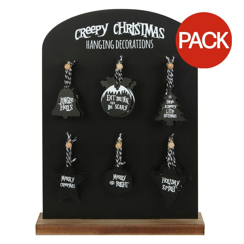 image 1 of Something Different Creepy Hanging Sign Set (Pack of 36) - Black - One Size