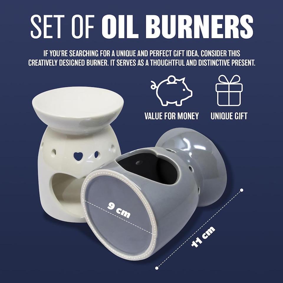 image 1 of Set Of 2 Wax Melt Burner Ceramic Essential Oil Burners Decor Pattern Scented Diffuser Warmer