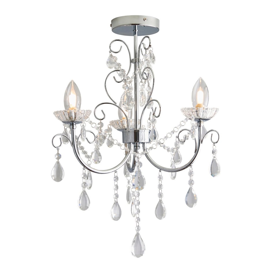 image 1 of Tabitha 3 Light Semi Flush Bathroom Multi Arm Ceiling Light Chrome, Clear Crystal (K9) Glass Detail IP44, G9