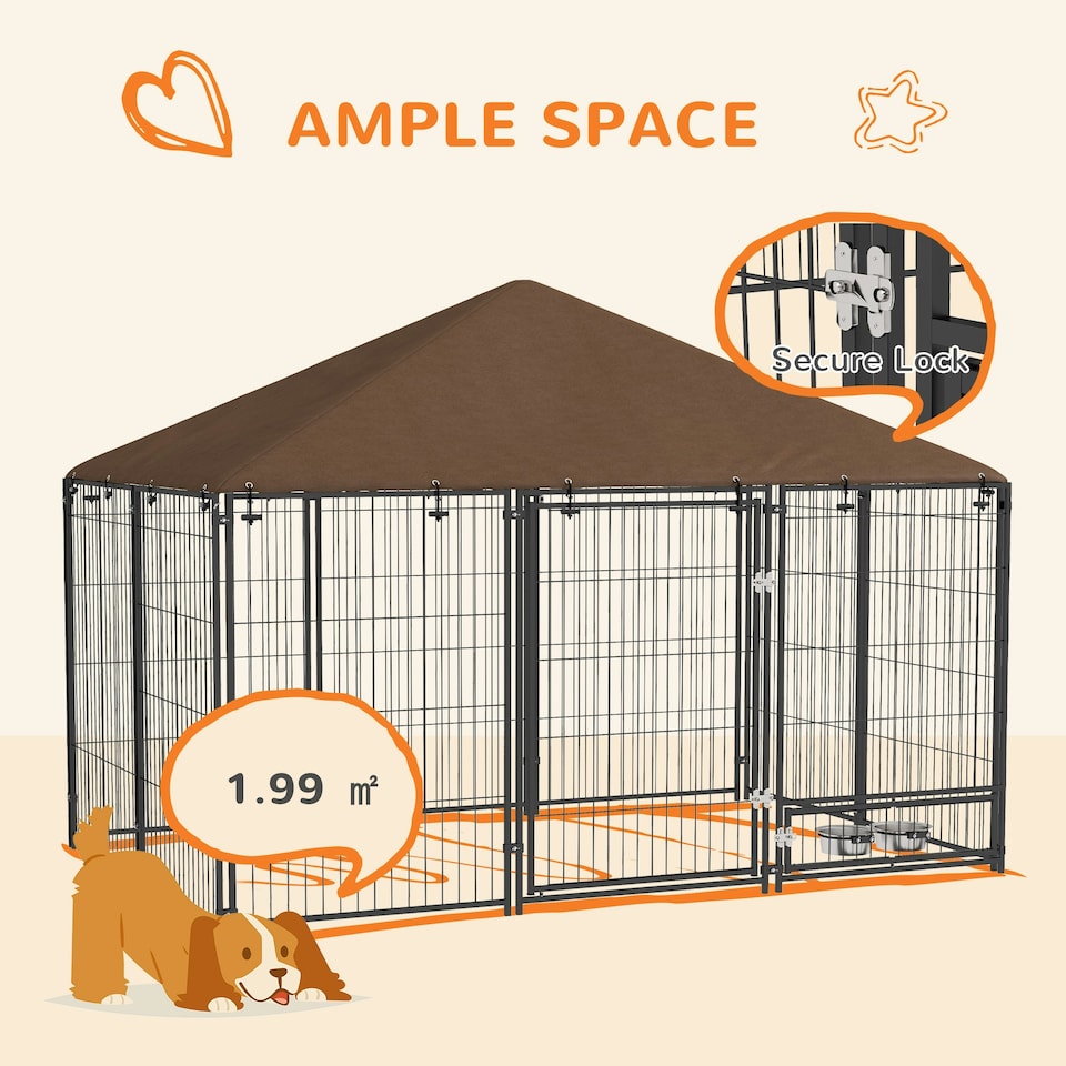 image 1 of PawHut Outdoor Dog House Kennel with Canopy Top & Lock Rotating Bowl Holder