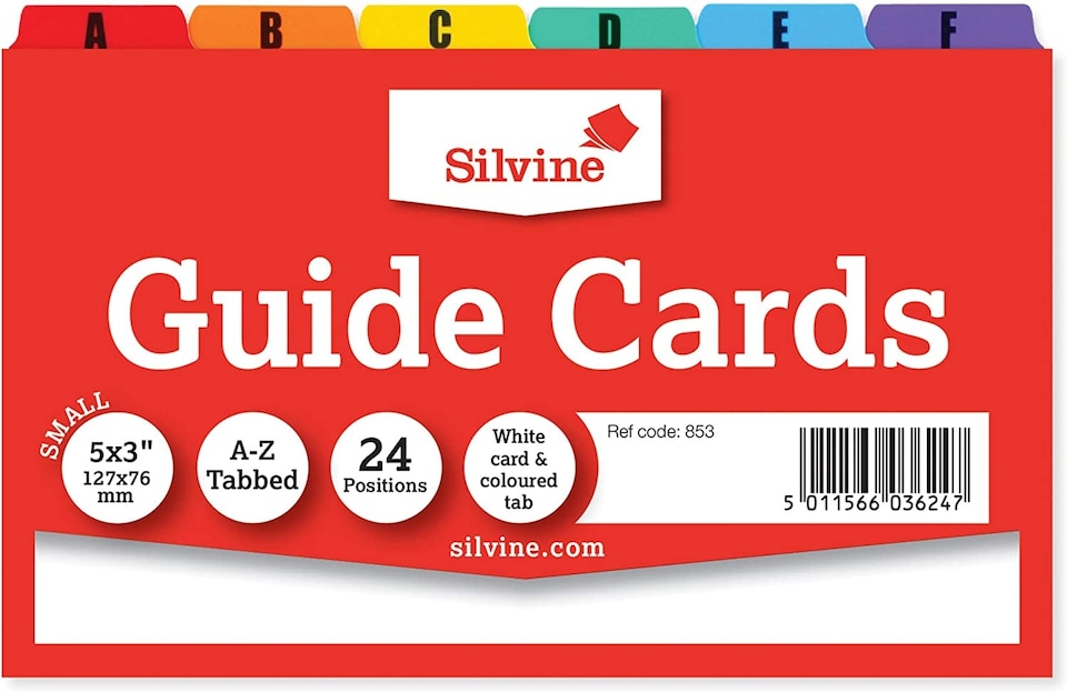 image 1 of White Cards And Coloured Tab A-Z Guide Cards 127 x 76mm (5"x3")