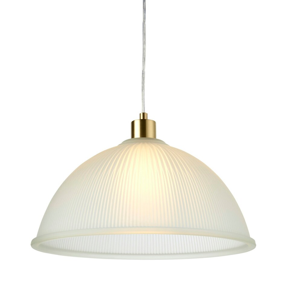 image 1 of First Choice Lighting Frosted Ribbed Glass with Satin Brass Ceiling Pendant Bronze | White