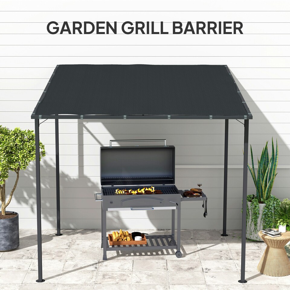 image 1 of Outsunny 2.4 x 2.4 m Wall Mounted Pergola Gazebo, UPF30+, Dark Grey