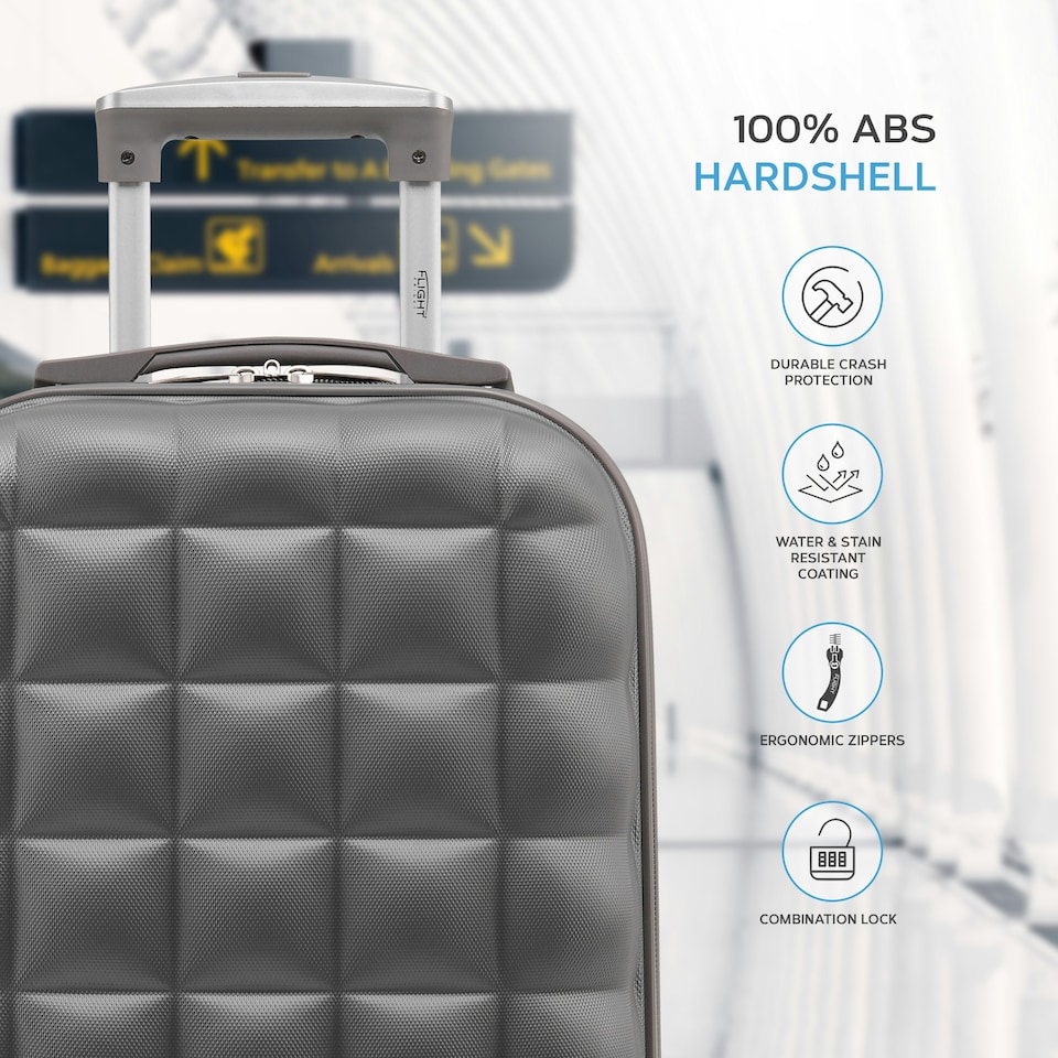 image 1 of Flight Knight Bubble Suitcase - Ryanair easyJet Jet2 Approved - 8 Wheel Carry Cabin Hardcase 55x35x20cm Grey | Charcoal | Cabin Bag