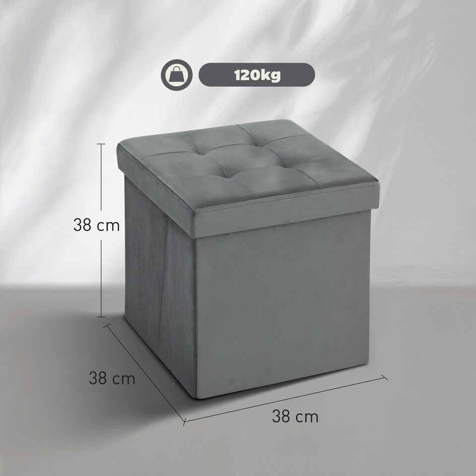 image 1 of HOMCOM Foldable Sherpa Fleece Storage Ottoman, 38 x 38 x 38 cm Grey