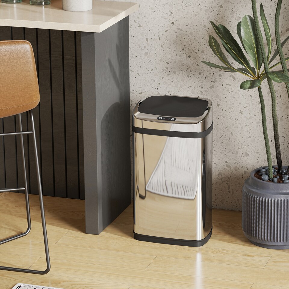 image 1 of HOMCOM 30L Automatic Kitchen Bin with Lid, Stainless Steel Sensor Bin with Infrared Motion Sensor for Home Office, Bathroom, Living Room, Silver | Silver | 1