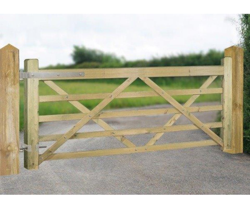 Evington Farm/Field Style 5 Bar Gate - Pressure Treated Scandinavian Redwood - W900 x H1200 mm | Brown | 1