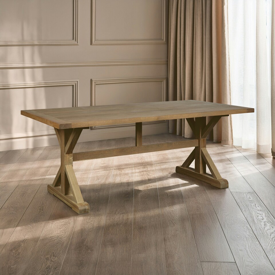 image 1 of Interiors By Premier Solid Aged Grey Dining Table, American Oak Constructed Small Dining Table, Spacious Kitchen Table For Dinner Brown