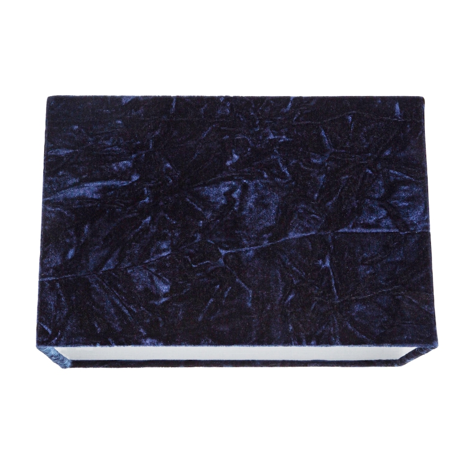 image 1 of Contemporary Designer Midnight Blue Crushed Velvet Fabric Rectangular Lamp Shade | Blue | 12"