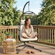image 7 of Outsunny Hanging Egg Chair, Outdoor Swing Chair with Stand, Black/Cream | Black | Black/Cream White | One Size