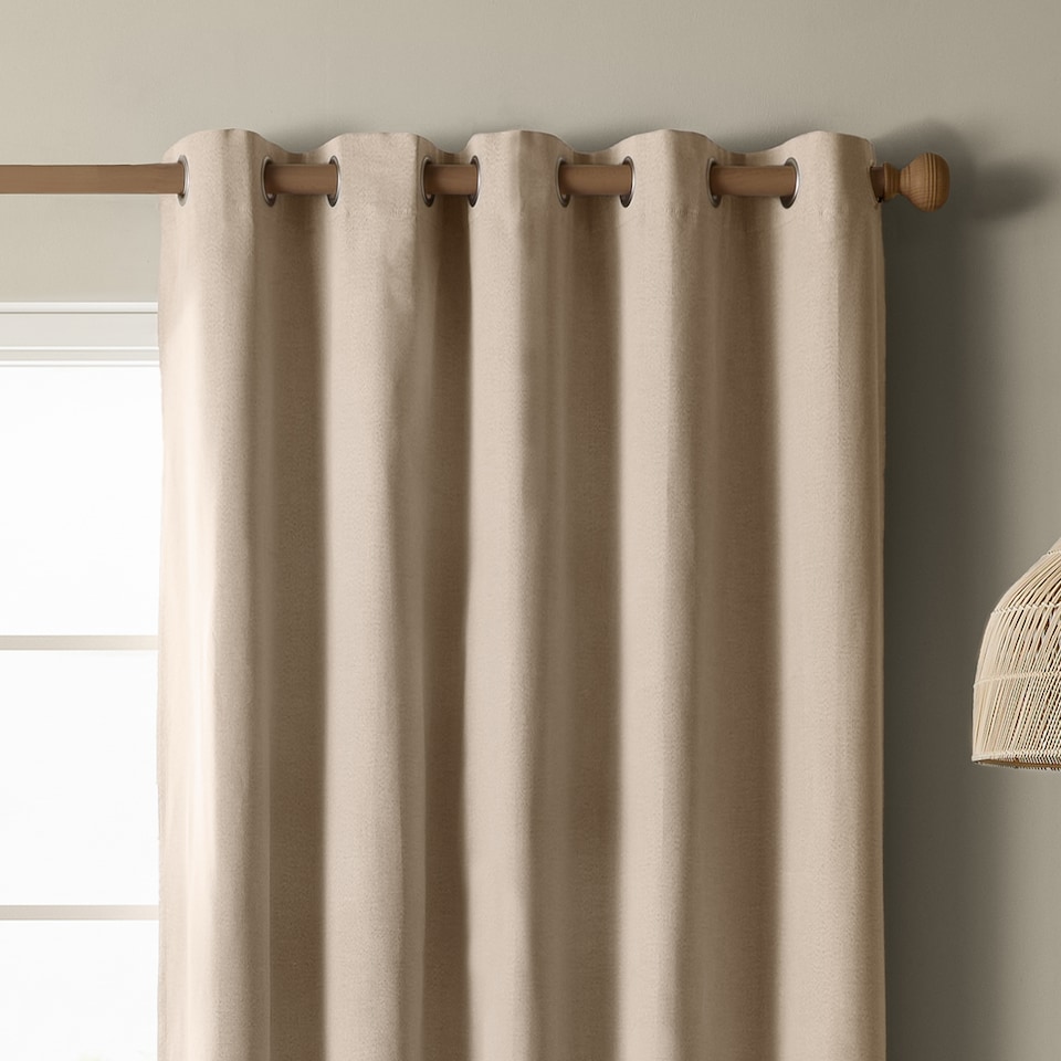 image 1 of Furn The Ultimate Blackout Textured Woven Eyelet Curtain Pair | Cream | Natural | 1