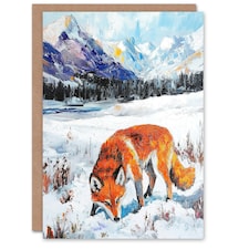 Red Fox in Snowy Mountain Winter Landscape Birthday Greeting Card