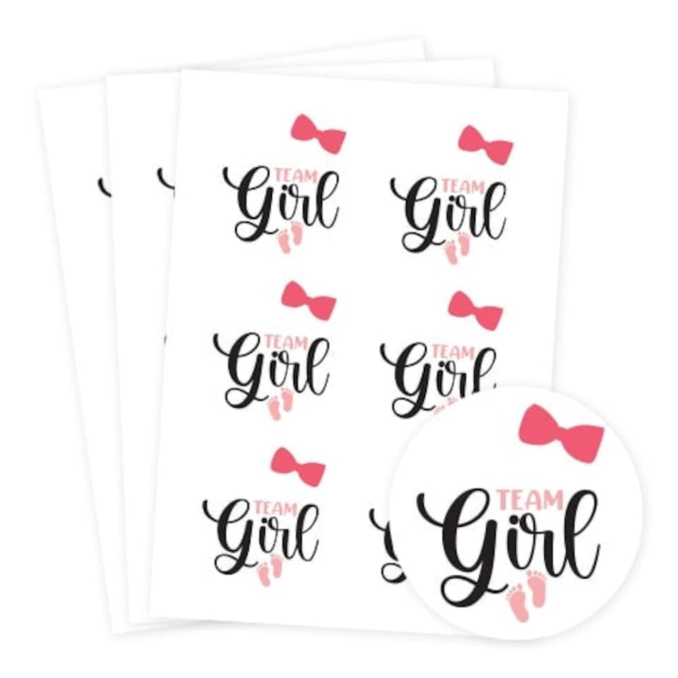 image 1 of Team Girl Gender Reveal Round Stickers 88mm - Sheet of 6