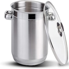 Stainless Steel Stock Pot with Vented Glass Lids- Deep Two Tone Silver Pot, Induction Base (26 cm Diameter - 12 Litre)