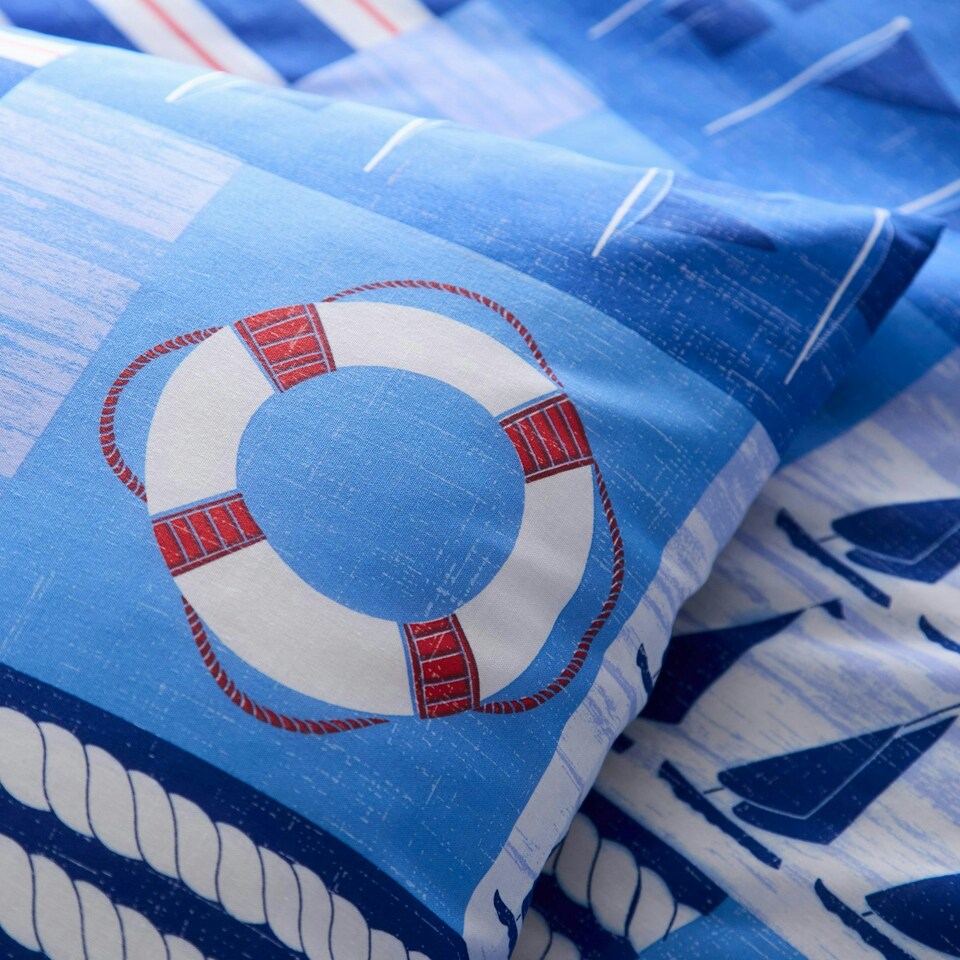 image 1 of Portfolio Home Regatta Nautical Soft Easy Care Bed Linen Bedding Duvet Cover Quilt Set With Pillow Case Blue | Double