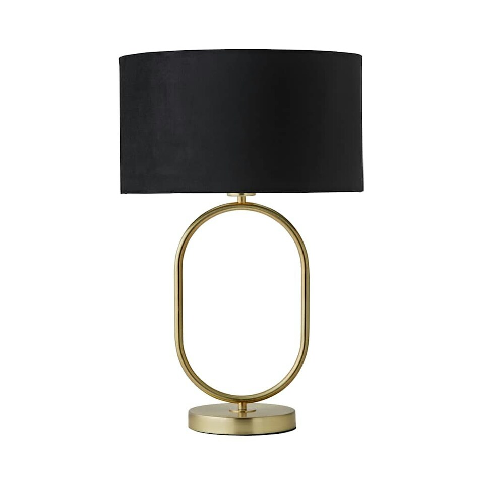 image 1 of ValueLights Antonia Black Velvet Drum Lamp Shade Brushed Gold Oval Table Lamp with LED Bulb Gold