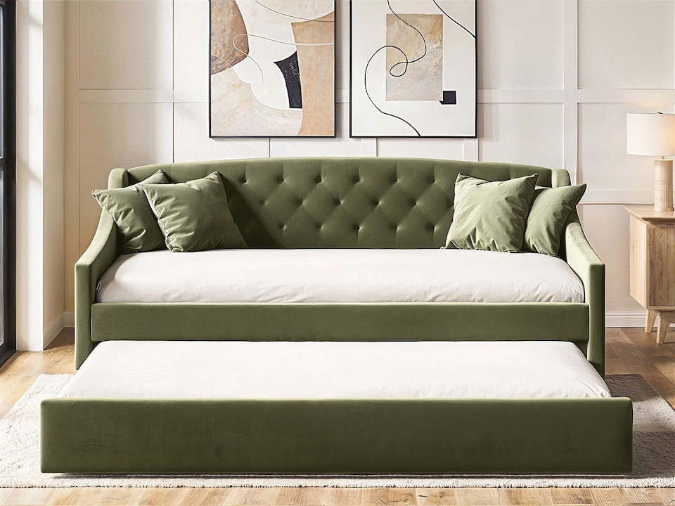 image 1 of Flair Aurora Daybed with Trundle Khaki Green Velvet