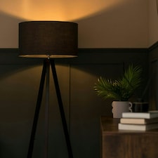 ValueLights Barbro Black Tripod Floor Lamp Charcoal Shade Grey