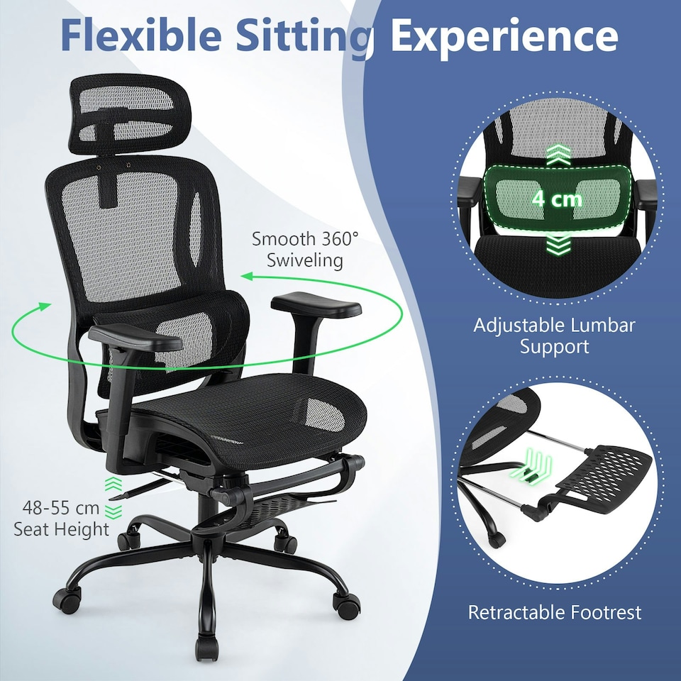 image 1 of COSTWAY Ergonomic Office Chair Swivel Computer Chair Black