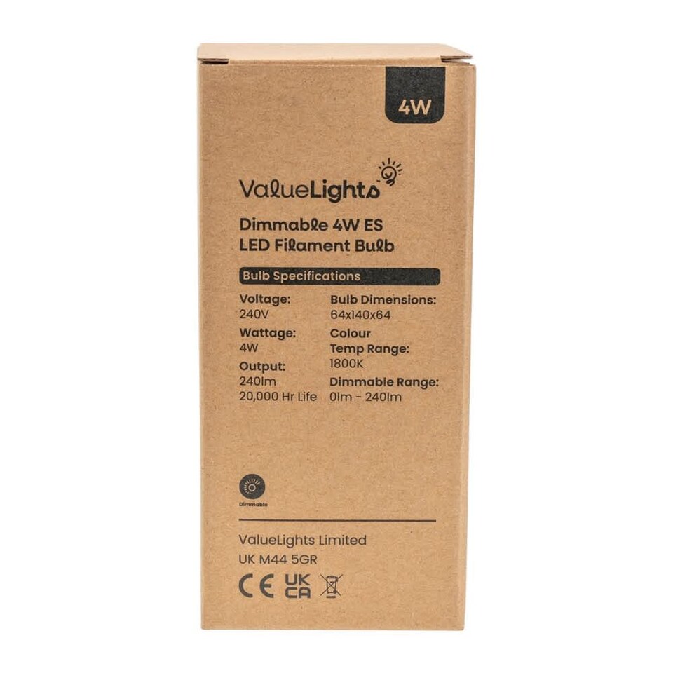 image 1 of ValueLights 5 Pack Filament Dimmable E27 Amber Pear Light Bulbs | Clear