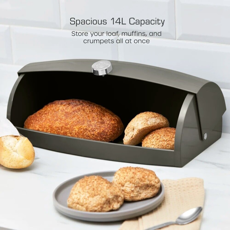 image 1 of Swan Townhouse Graphite Bread Bin & 3 Canisters Kitchen Storage Set in Grey