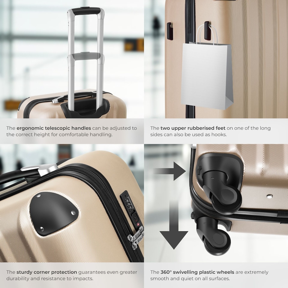 image 1 of Suitcase Set - 3 hard-shell suitcases with telescopic handle, swivel wheels | Cream | champagne | 1