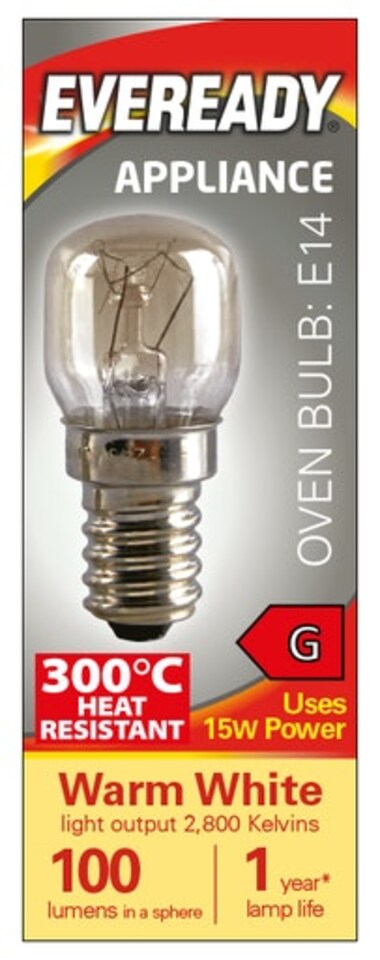 image 1 of Eveready Oven Lamp E14 100lm 15W 2,800K (Warm White) - Pack of 1 - 300C Heat Resistant