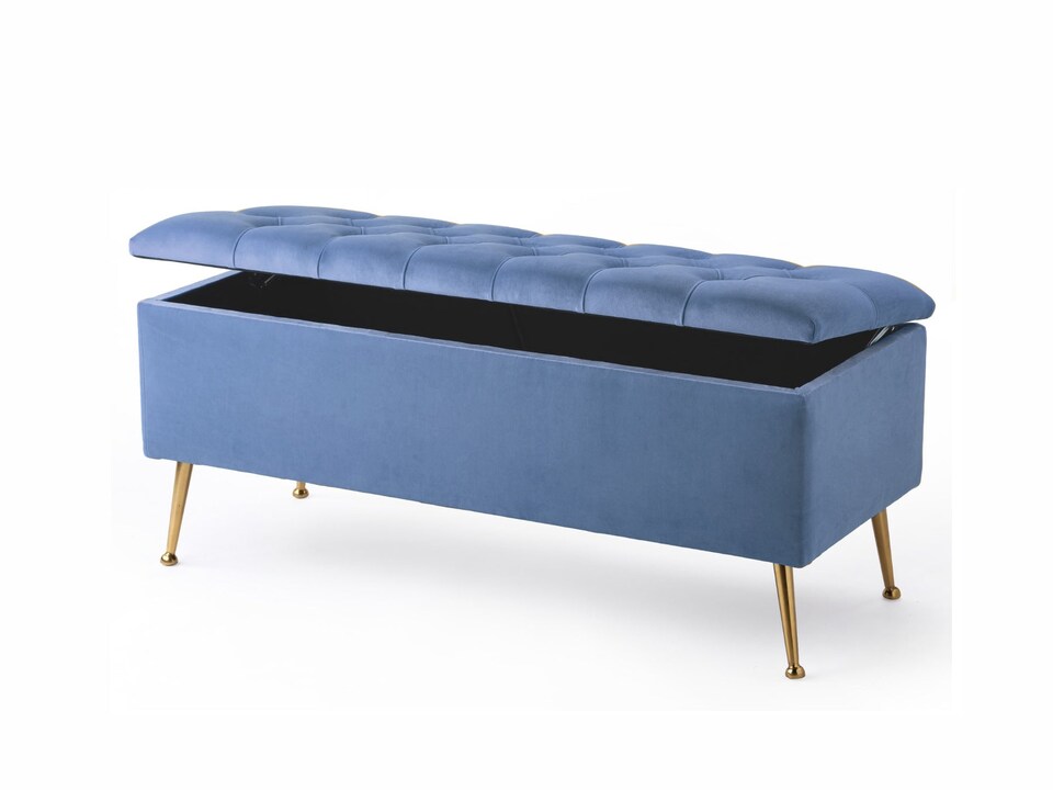 image 1 of 180cm Amara Chesterfield Ottoman Storage Bench - Plush Velvet Shoes Bench - Duck Egg Upholstery Footstool Storage with Legs