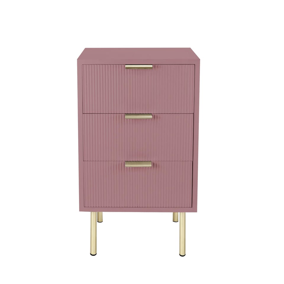 image 1 of OHS Ribbed 3-Drawer Bedside Cabinet Engineered Wood Nightstand Office