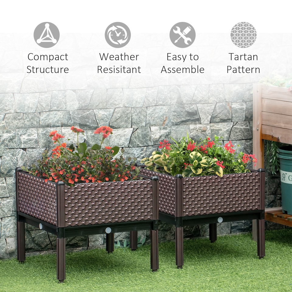 image 1 of Outsunny Set of 2 Raised Garden Bed Elevated Planter Box for Flower, Vegetables