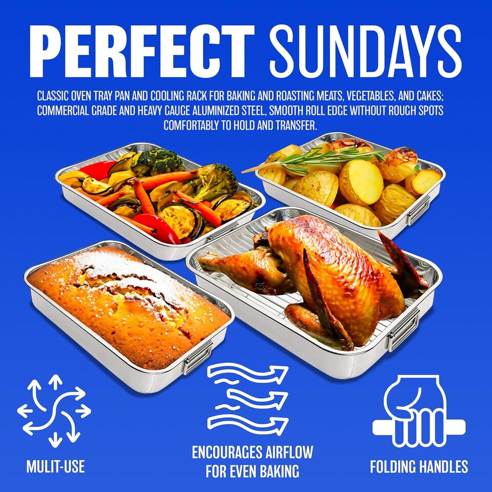 image 1 of Set Of 4 Roasting Trays Stainless Steel Oven Pan Dish Bake Roast Grill