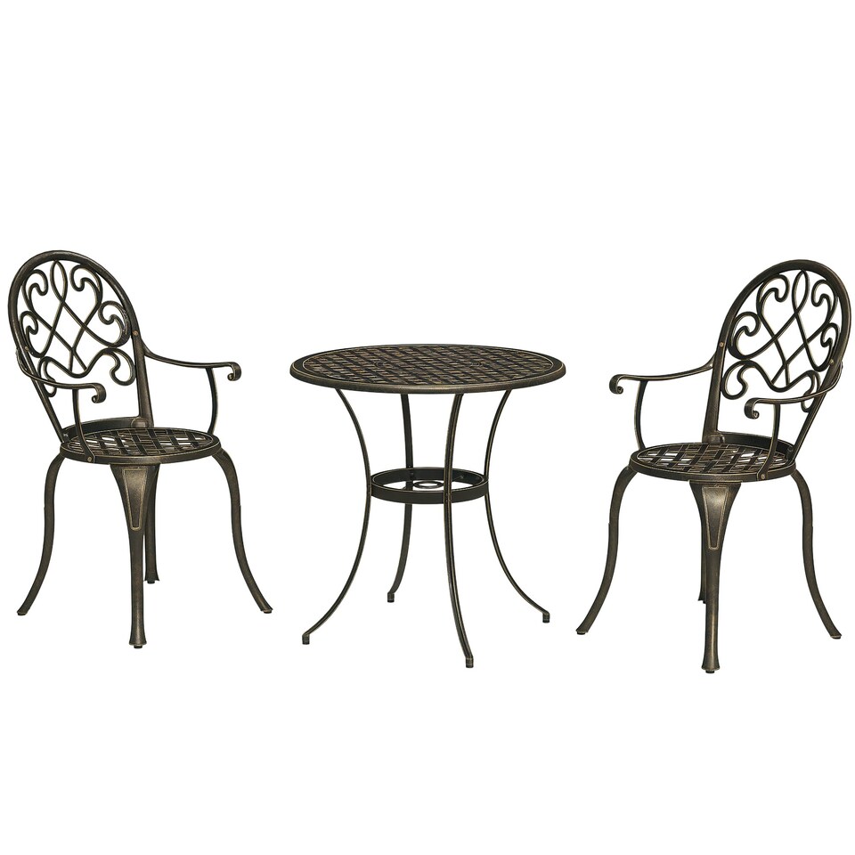 image 1 of Outsunny 3PCs Bistro Set,  Aluminium Garden Table and Chairs Bronze Tone
