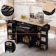 image 6 of VILUXE Mobile Kitchen Island with Foldable Worktop, Hidden Cutlery Drawer, Large Drawer, Adjustable Shelves, Door Racks, Towel Rack, Spice Rack and 5 Wheels, Black and Natural Wood