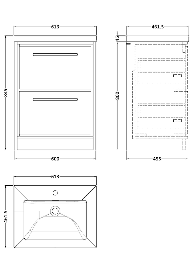 image 1 of Bathroom Floor 2 Soft-Close Drawer Fireclay Basin, Green, 600mm | Green | Reed Green | 1