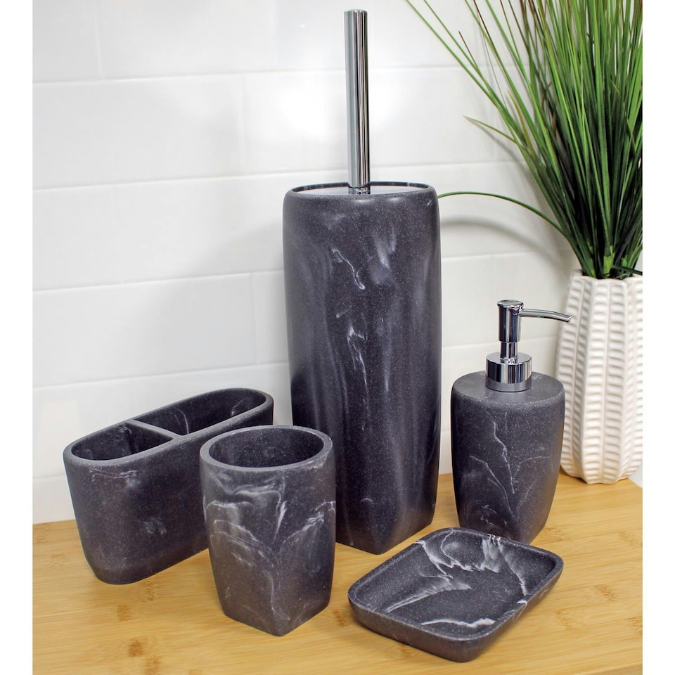 image 1 of Showerdrape Octavia Grey Marble & Chrome 5 Piece Bathroom Accessory Set