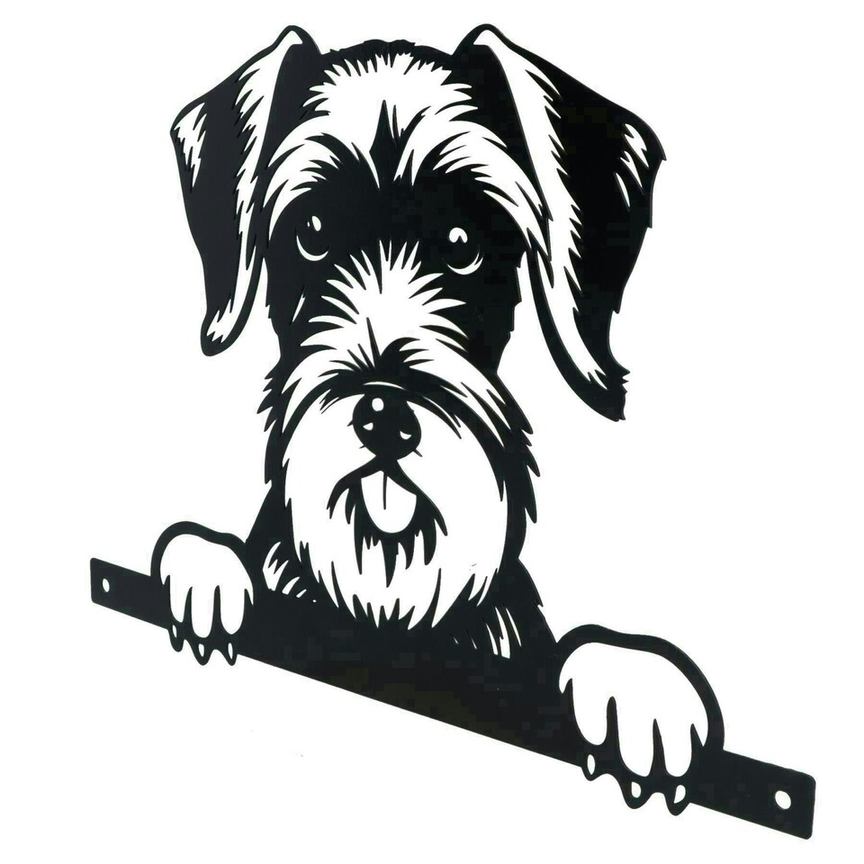 image 1 of Black Metal Peeking Schnauzer Silhouette with Fixing Plate Garden Ornament Gift