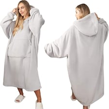 Sienna Extra-Long Oversized Sherpa Fleece Hoodie Blanket Silver Grey