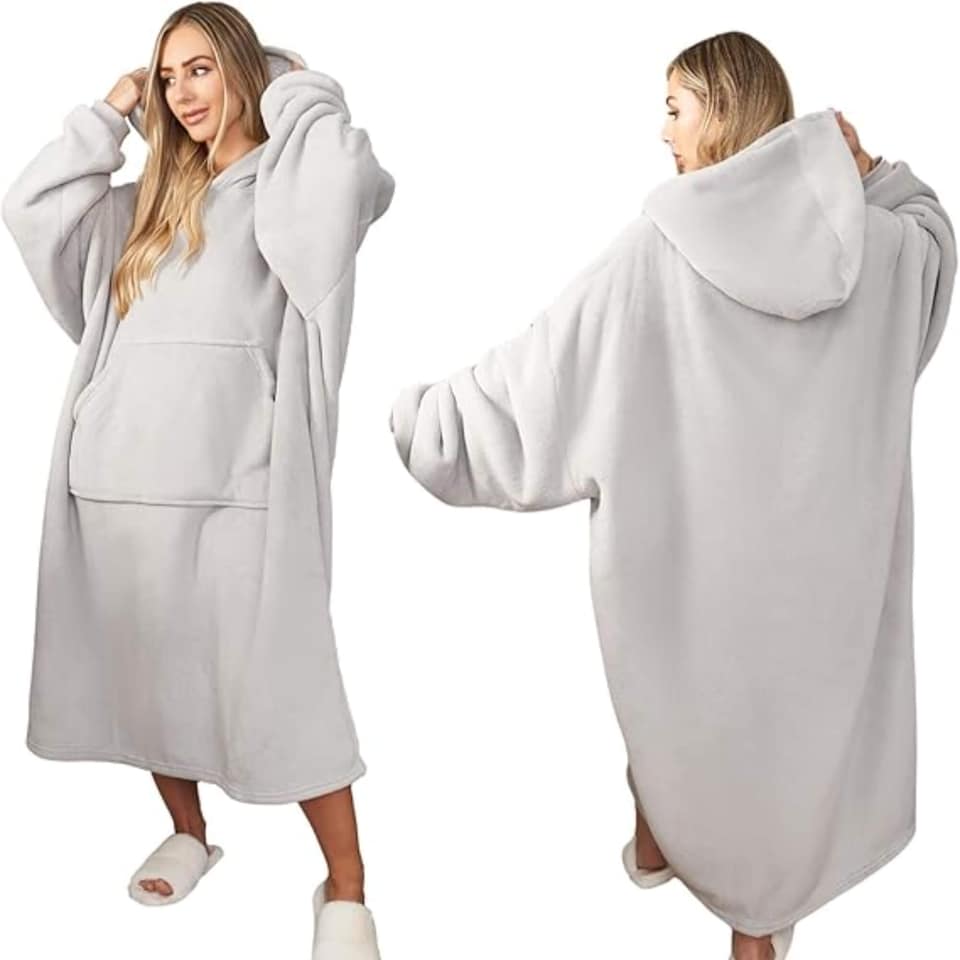 image 1 of Sienna Extra-Long Oversized Sherpa Fleece Hoodie Blanket Silver Grey