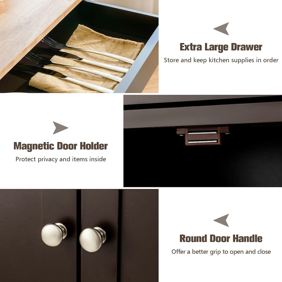 image 1 of COSTWAY Rolling Kitchen Storage Trolley Cupboard Island Brown