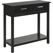 Modern Wooden Console Table With 2 Drawers and Shelf Black Black