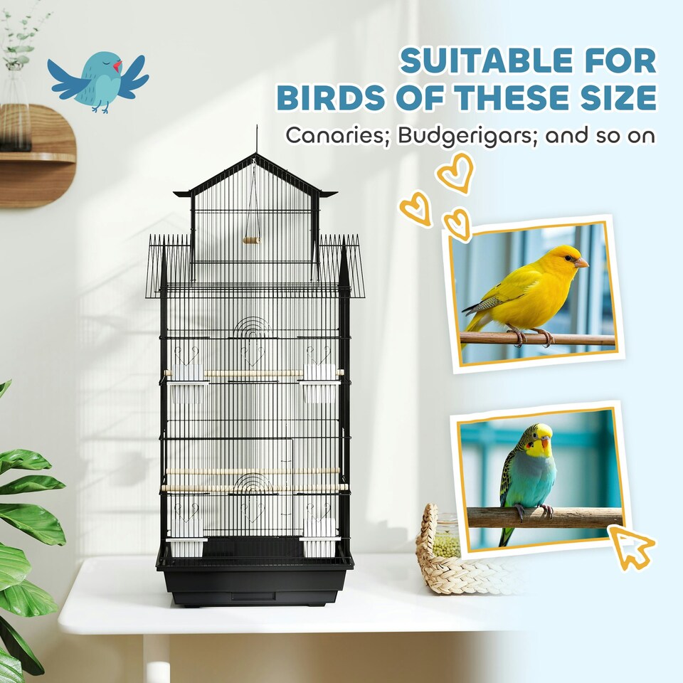 image 1 of PawHut Bird Cage Budgie Cage with Slide Tray Handle for Finch Canary 43 x 32.5 x 104cm, Black