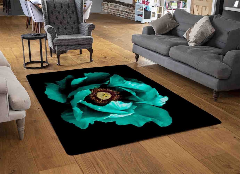 image 1 of Cyan Peony Flower Rug | Multi