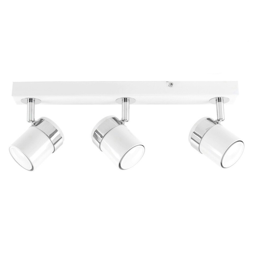 image 1 of ValueLights 3 Way Gloss White and Polished Chrome Straight Bar Ceiling Spotlight - with 3 x 5W Warm White GU10 LED Bulbs White