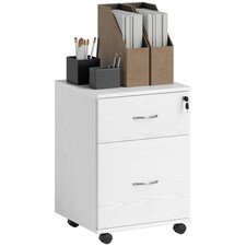 HOMCOM Pedestal Office Mobile Filing Cabinet 2 Drawer White