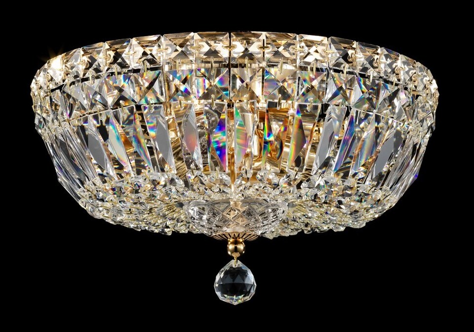 image 1 of Basfor Semi Flush Ceiling Lamp Gold Antique & Crystal, 3 Light, E14