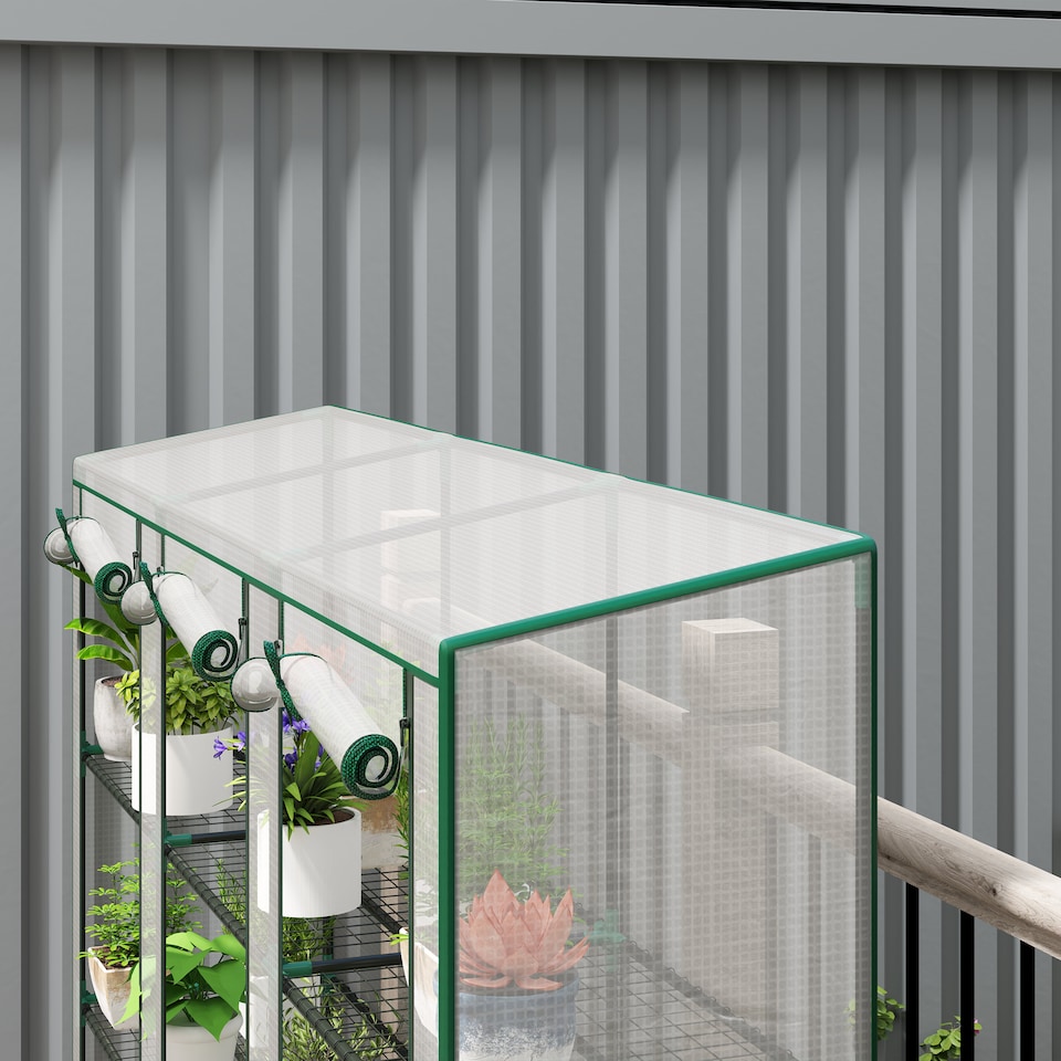 image 1 of Outsunny 3 Tier Lean-to Mini Greenhouse with Plastic Cover, White