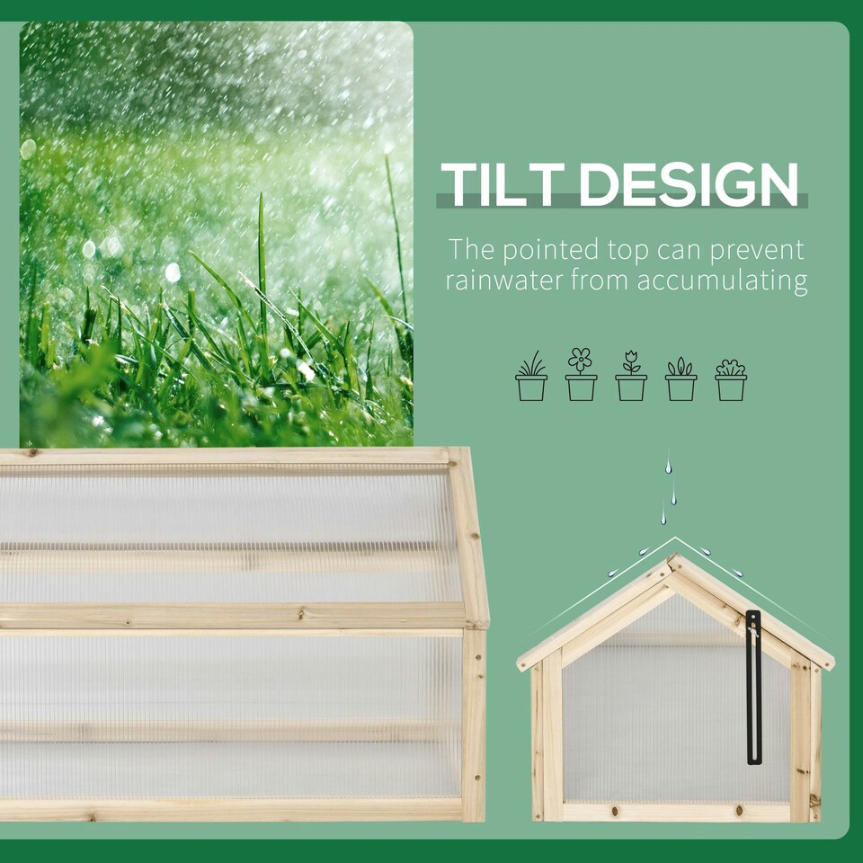image 1 of Outsunny Wooden Cold Frame Greenhouse Garden Polycarbonate Grow House, Natural