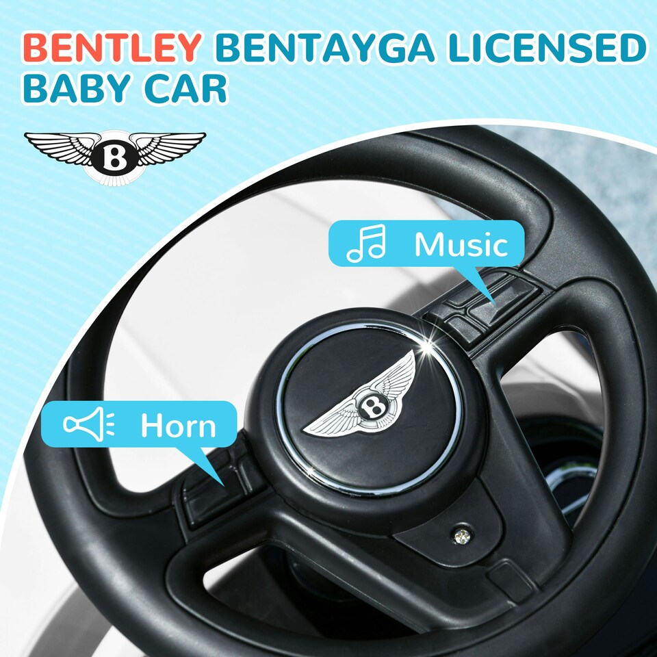 image 1 of AIYAPLAY Bentley Bentayga Licensed Baby Push Car w/ Under Seat Storage - White