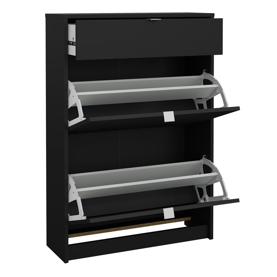 image 1 of Shoes Shoe Cabinet 2 Flip Down Doors + 1 Drawer in Matt Black