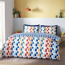 Catherine Lansfield Bryson Geo Reversible Duvet Cover Set Brights Blue | Brights | Double